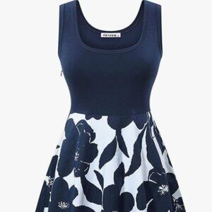 VETIOR Navy & White Floral Scoop Neck Sundress w/ Pockets – Size L – NWOT